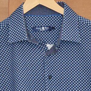 STONE ROSE Fitted White Dot on Navy Cotton L/S size Large